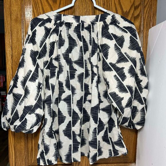 Sonoma Women’s L Boho Peasant Top 3/4 Balloon Sleeve V-Neck Black White - Picture 3 of 6